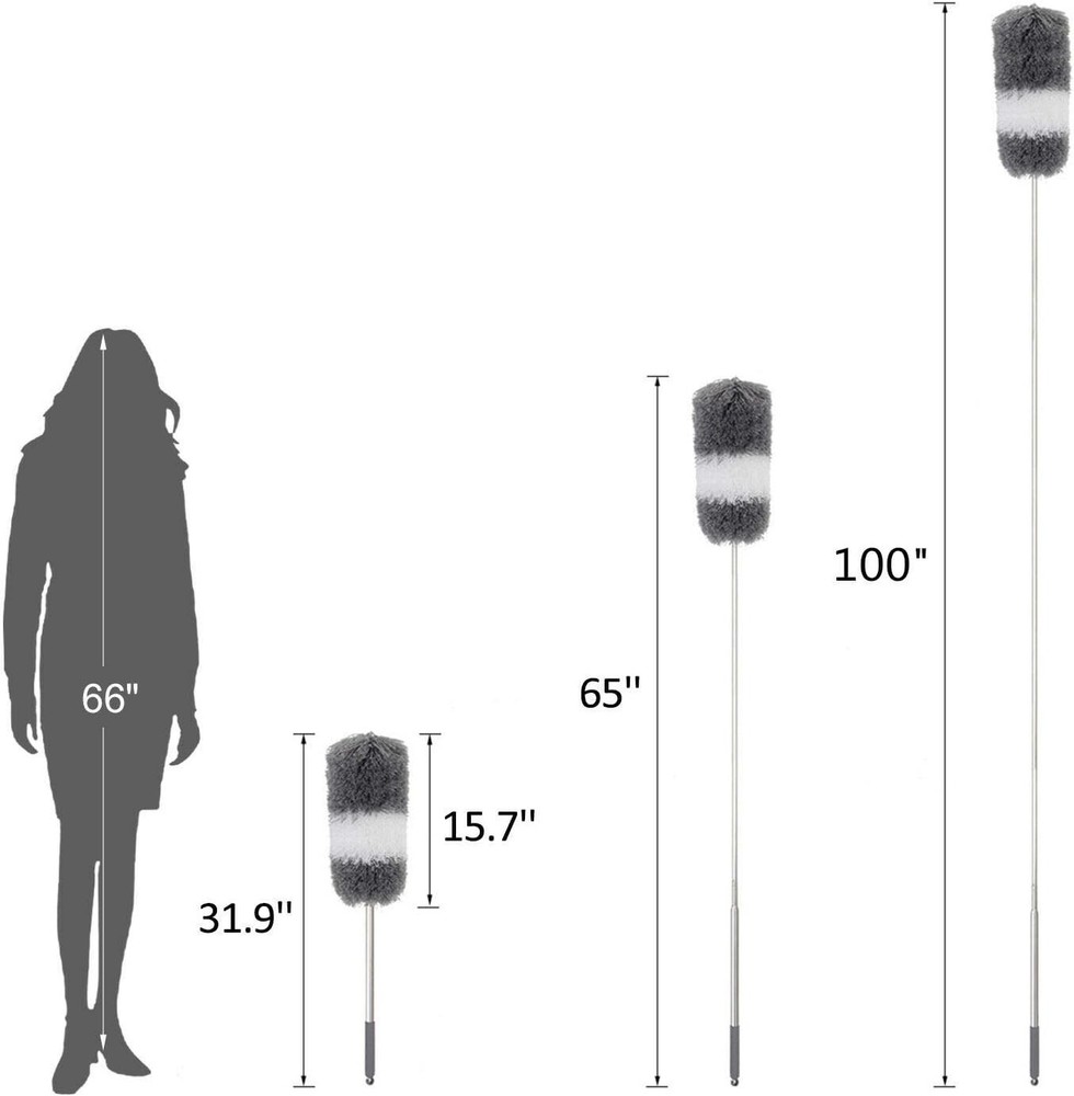 Microfiber Feather Duster with Extendable Pole and Bendable Head, 100" Telesc...