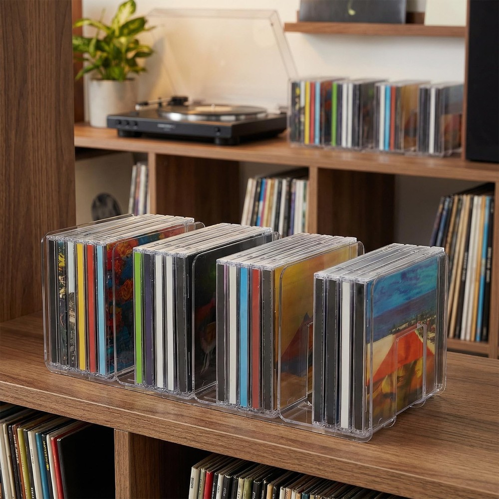 2 PCS CD Holder, Clear Acrylic Storage Record Display CD Rack, Cd Organizer w...