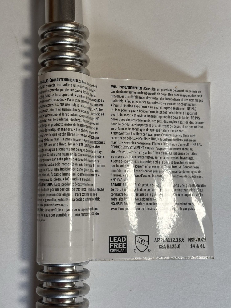 Sioux Chief 12" Corrugated Stainless Water Heater Connectors 3/4" FIP x 3/4" FIP