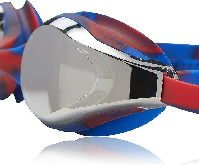 NEW Speedo HYPER FLYER Mirrored Junior Competitive Racing Goggles Blue Red