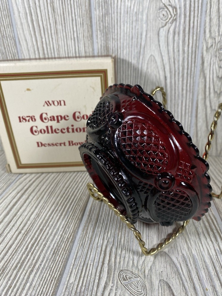 Vintage Avon 1876 Cape Cod Collection Ruby Red Dessert Bowl Original Box 1982