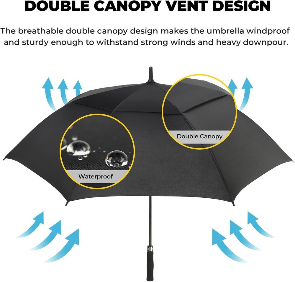 LLanxiry Extra Large Golf Umbrella, Windproof & Heavy Duty, 68 Inch Black