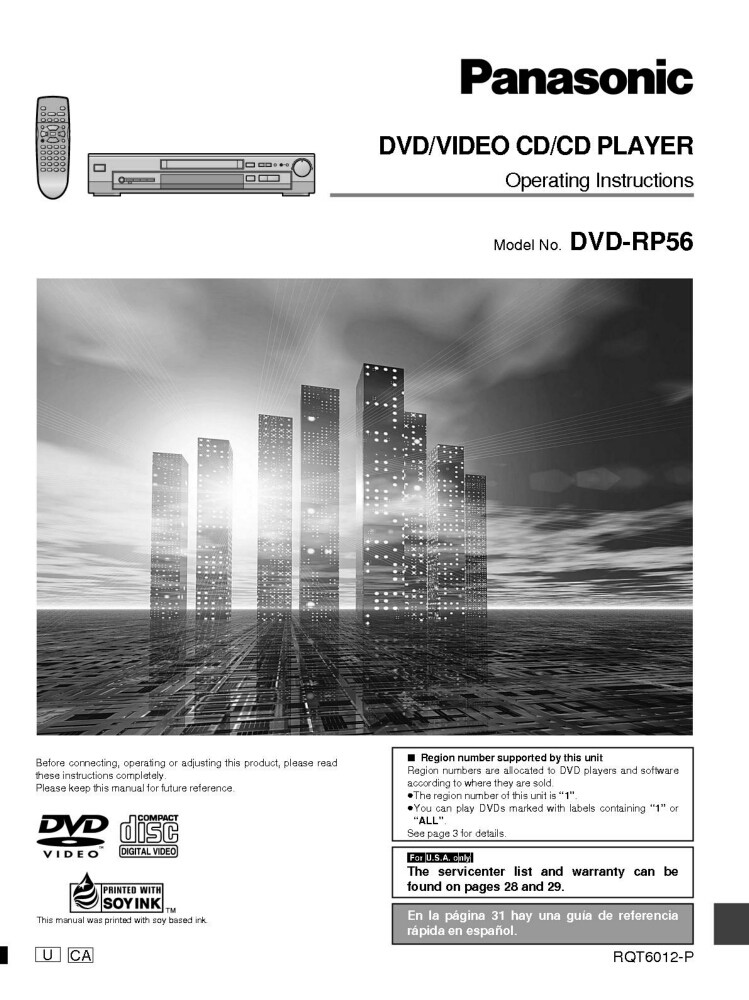 Panasonic DVD-RP56 DVD Player Owners Instruction Manual
