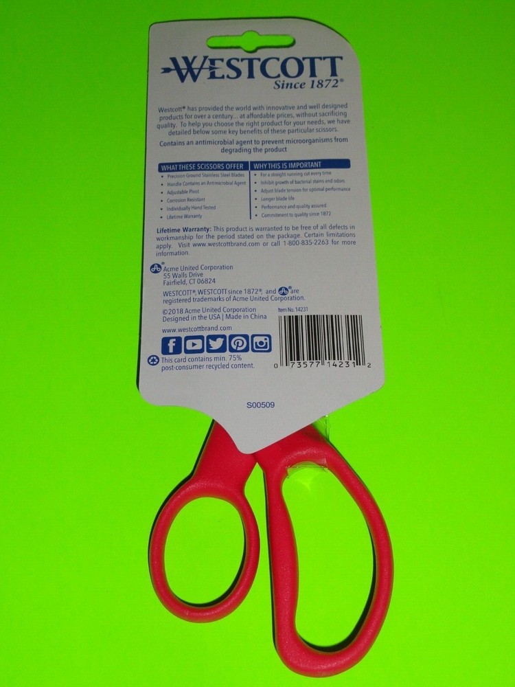 (2x) CORAL Westcott 7" Straight Handle Medium Scissors Antimicrobial Left Right