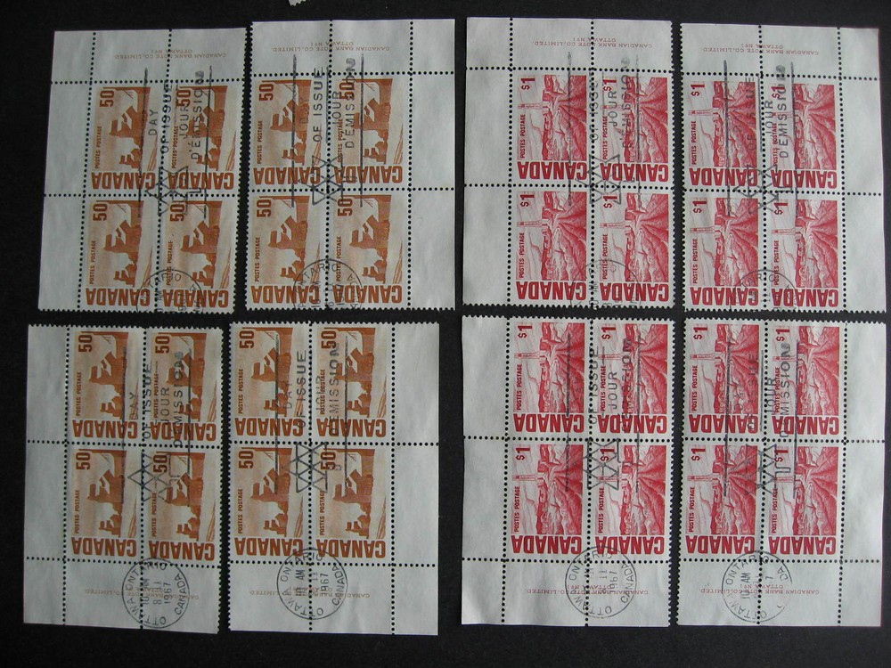 Canada centennial 27 MS PB with FD Cancels 454-65B some mixed condition