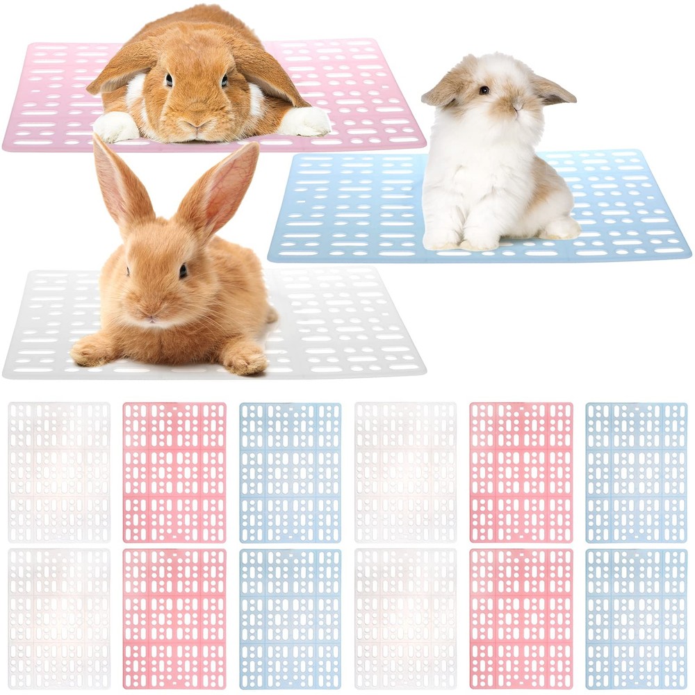 12 Pack Plastic Rabbit Cage Mat, Durable Rabbit Floor Mat with Snap Joint, Fo...