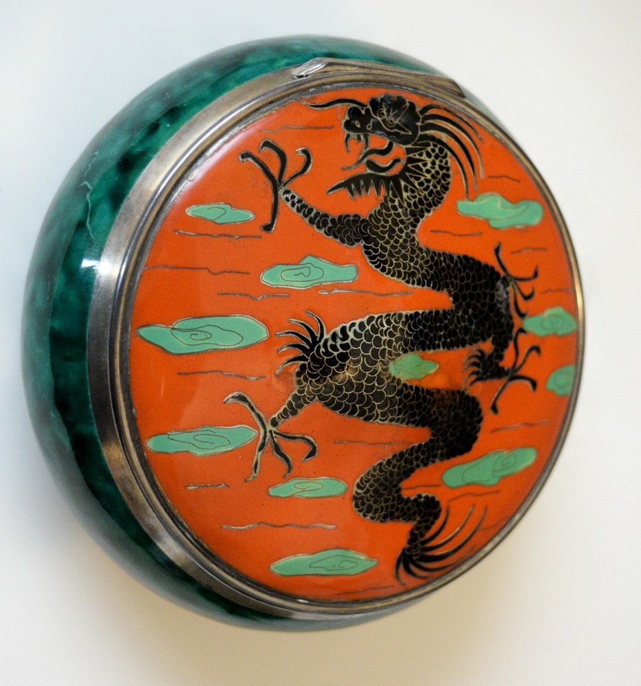 Art Deco Sterling Silver Dragon Box Enamel 1925