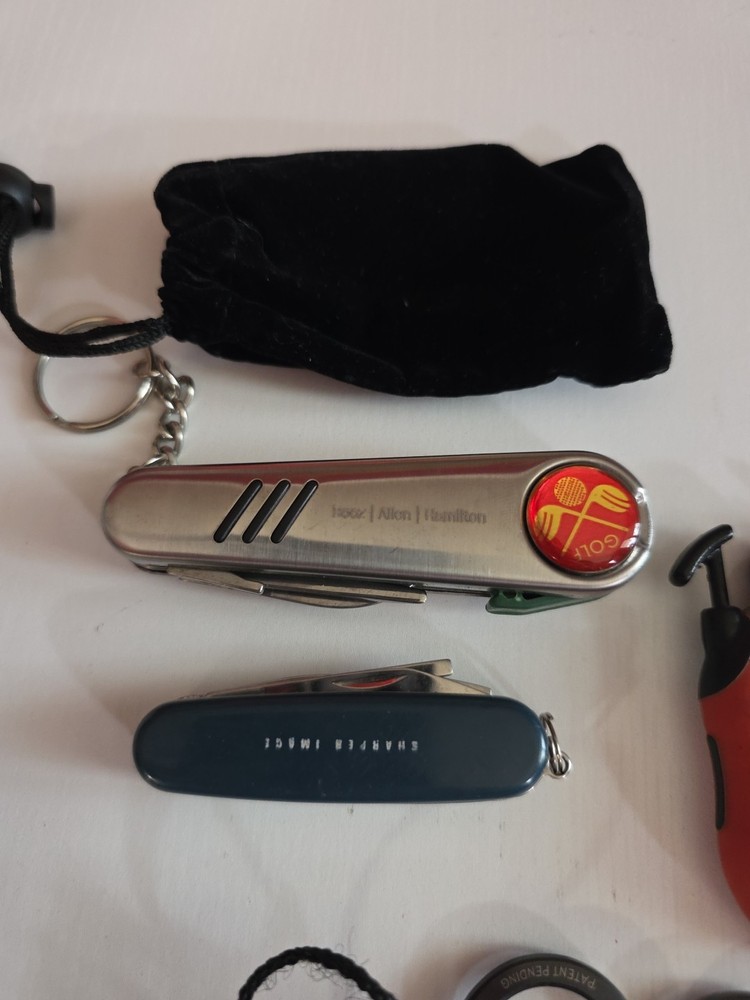 Assorted Golf Tools...Range Finder, Divot Tools, Stroke Counter, 2 Multi Tools