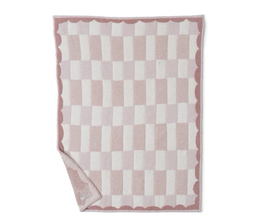 Barefoot Dreams Scalloped Checked Stroller Blanket Ballet Pink Multi BDBCC25283