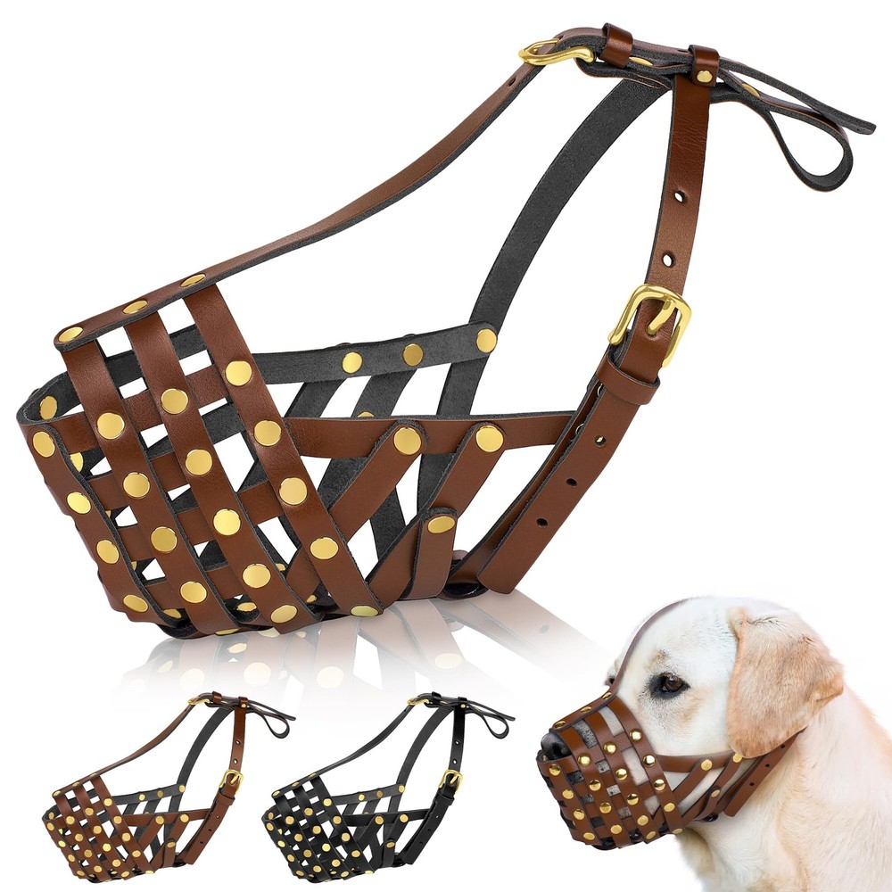 Labrador Dog Muzzle for Large Dogs - Leather Breathable Secure Basket Muzzle ...
