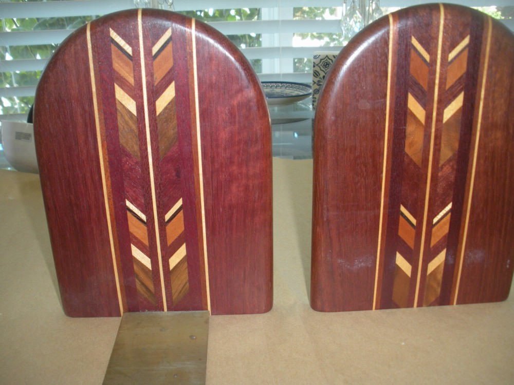 Vintage Walnut Inlay Book ends Simple and Elegant