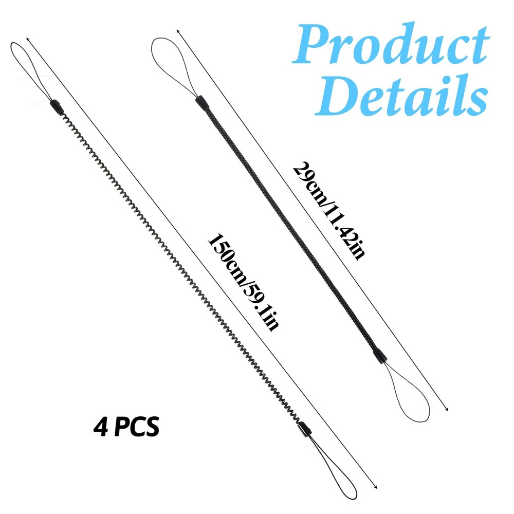 Mabor 4Pcs Pen Leash, Stylus Tether, Plastic Elastic Tether Lanyard Black