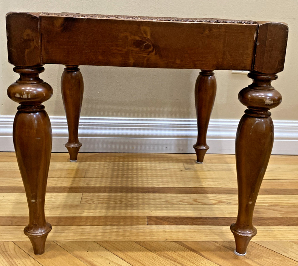 Vtg Walnut Caned Vanity Bench