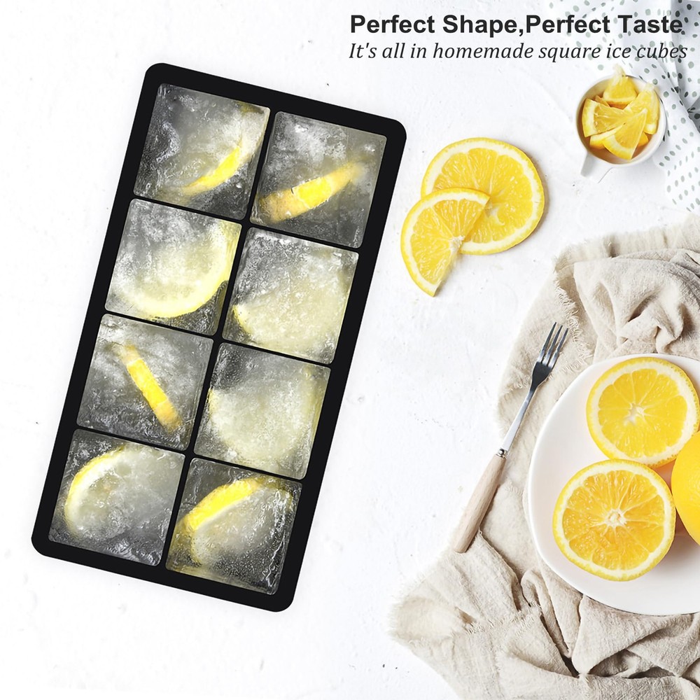 2 Pack Large Ice Cube Tray Silicone Whiskey Ice Molds Easy Release Stackable