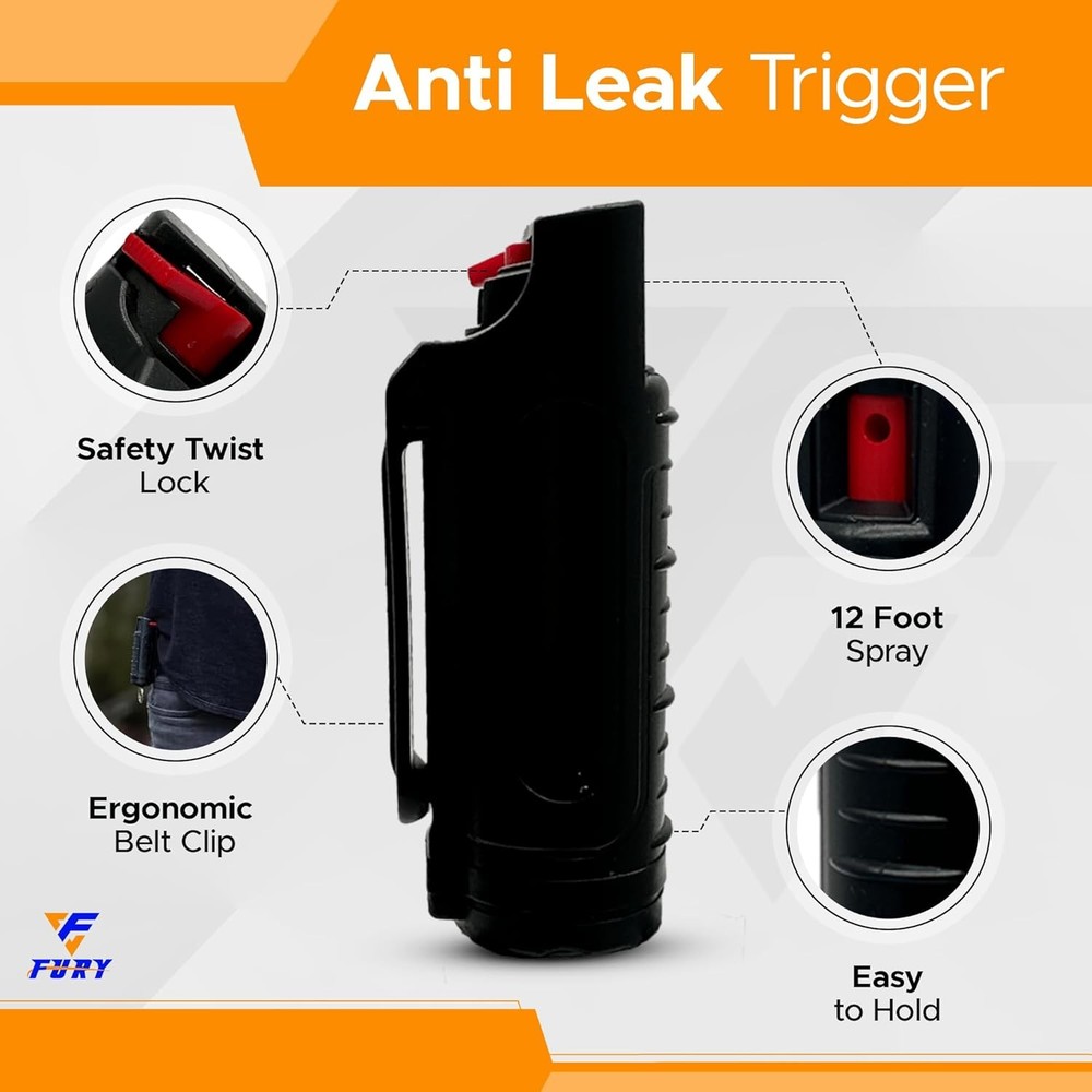 FURY Hardshell Pepper Spray - 12Ft Range, Max Strength, UV Dye Identifier, Anti-