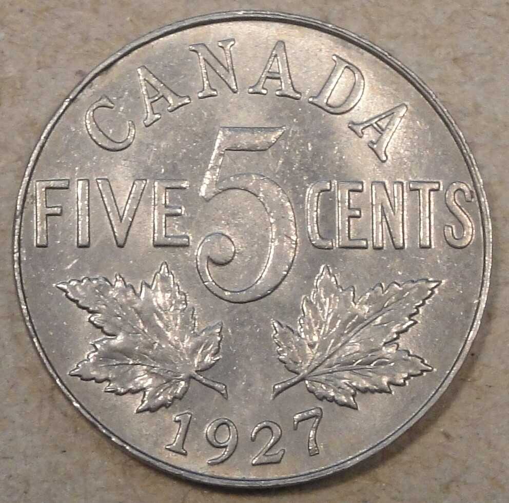 Canada 1927 Five Cents AU/BU