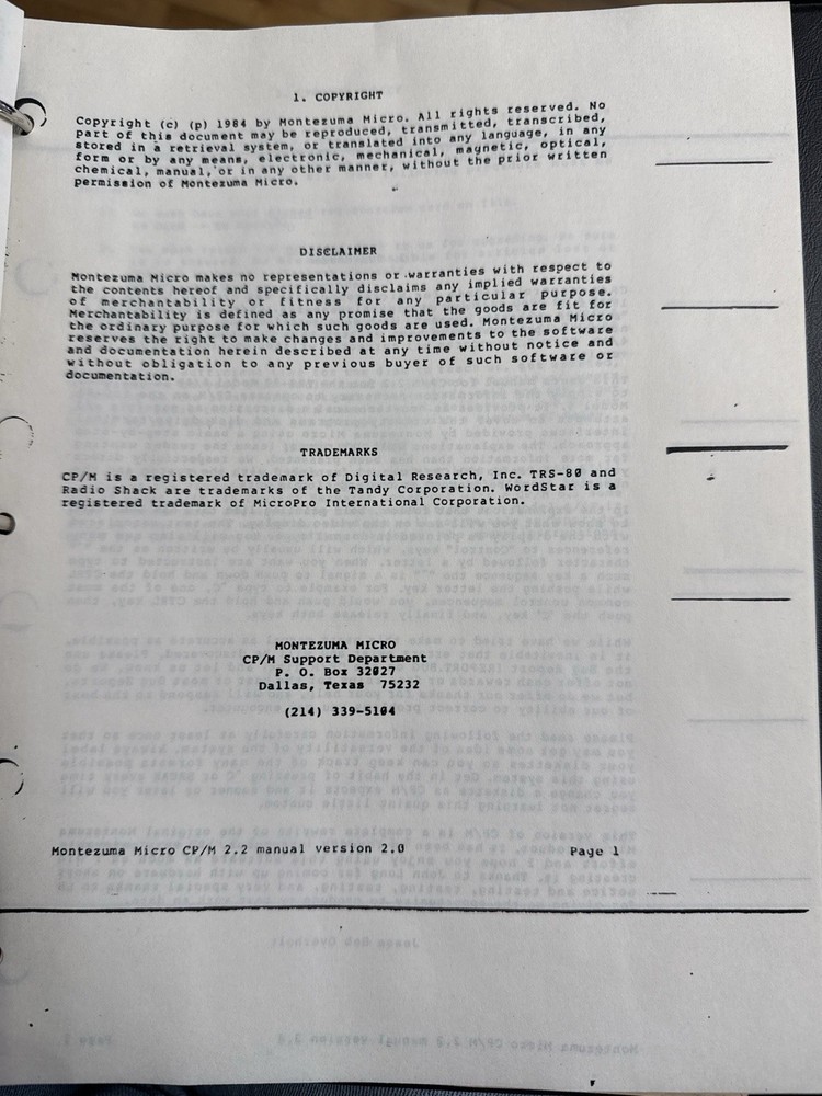 1983 Thoughtware CLIP Program User’s Manual CP/M 2.2 Montezuma Micro Manual