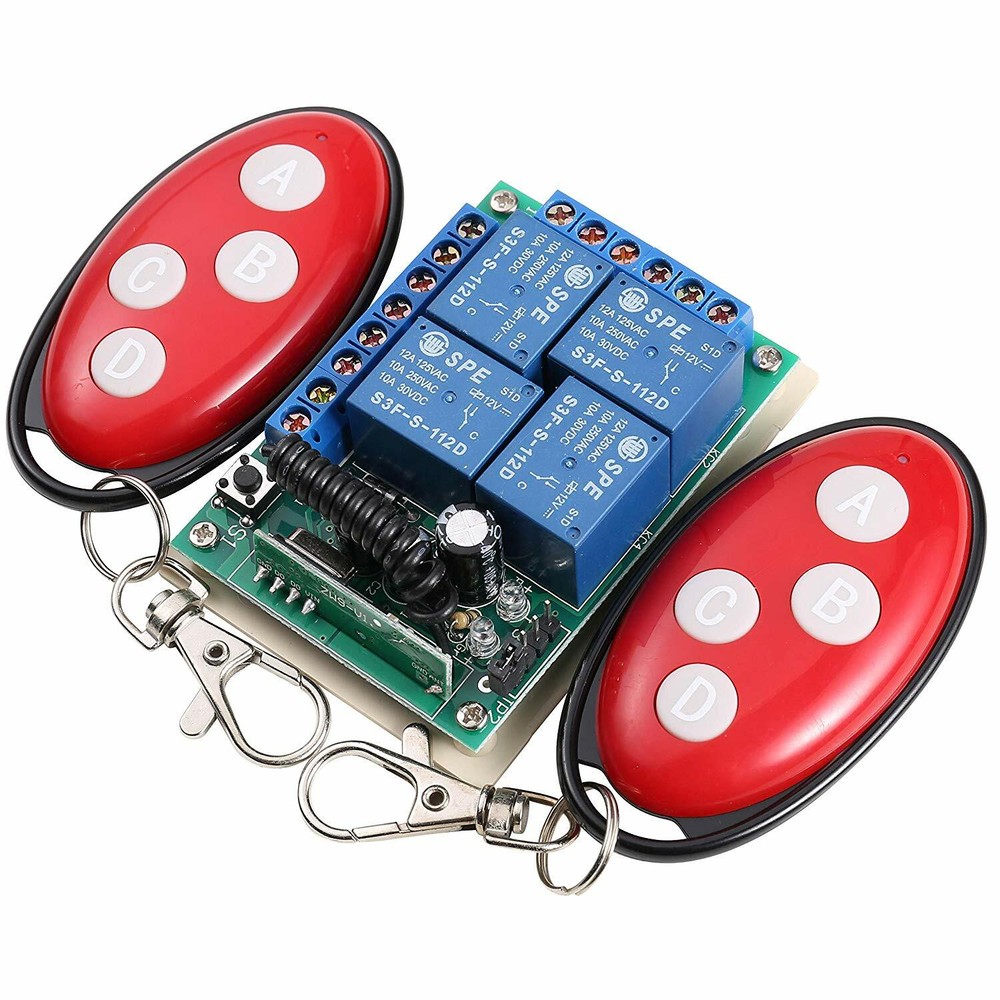 Wireless 433Mhz 4 Channel RF Remote Control Switch Receiver with 2 Transmitters