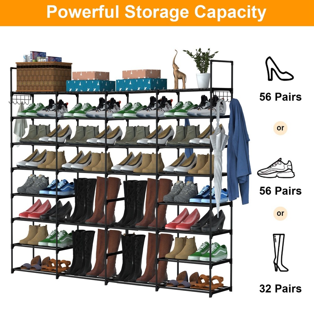 8-Tier Metal Shoe Rack Shelf Adjustable Entryway Stackable Storage Organizer