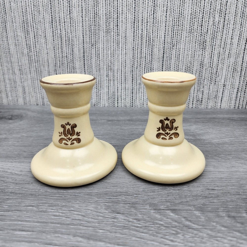(2) Pfaltzgraff Village Pattern Candlestick Candle Holders