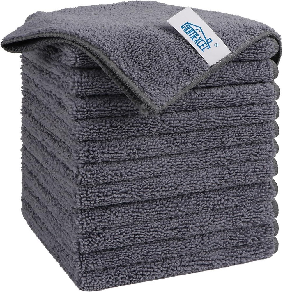 Grey Microfiber Cleaning Cloth 12 Pack - Highly Absorbent & Lint Free