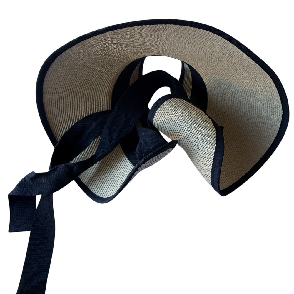 Pineapple & Star Vienna Visor Tan w/ Bow Straw Sun Hat Adjustable Packable UPF