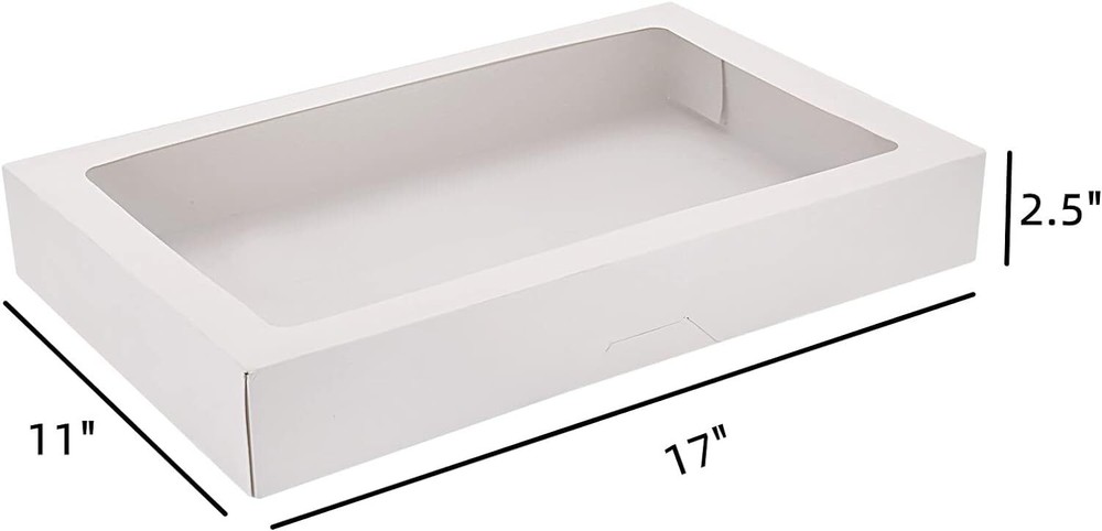 30-Pack 17" x 11" x 2.5" Cookie Boxes with Window, Large Bakery Boxes, White