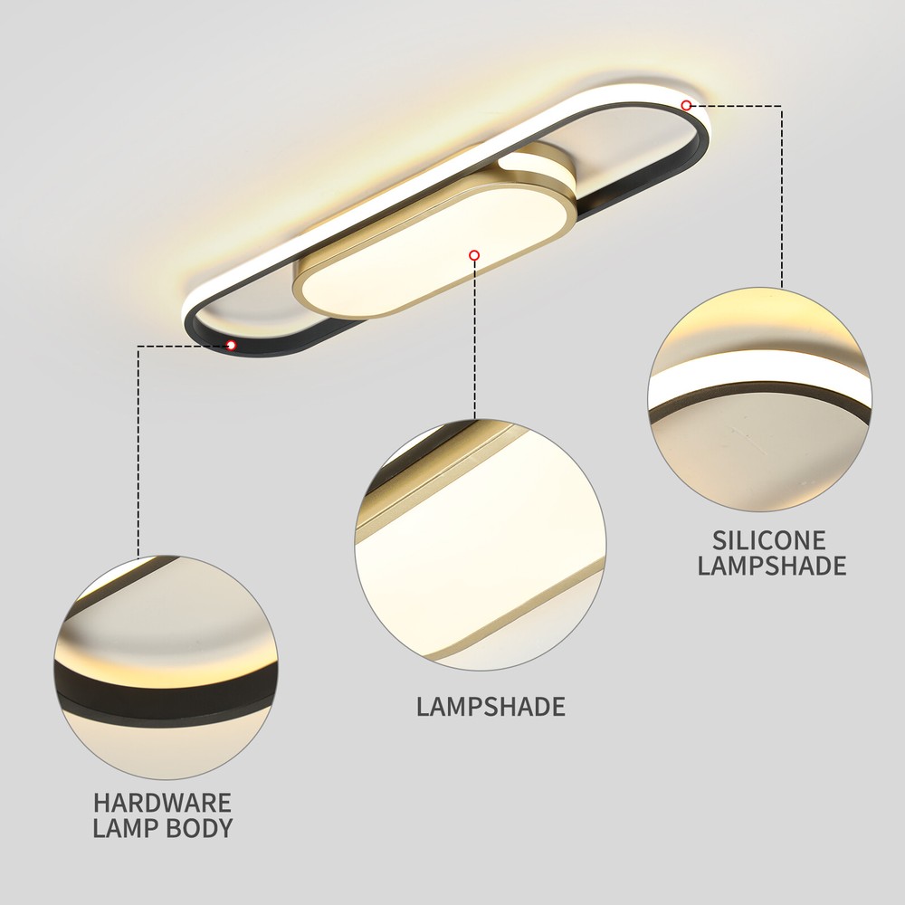 Modern Linear LED Flush Mount Ceiling Light Fixture Dimmable Ceiling Lamp+Remote