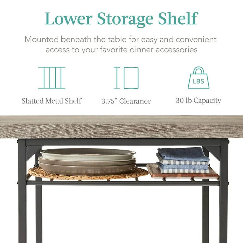 3 Piece Dining Set Gray Black Storage Compact Kitchen Dining Room Square Modern