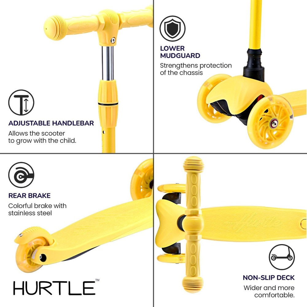 Hurtle Lightweight &Adjustable Mini Kickboard Scooter w/ LED Light Wheel -Yellow