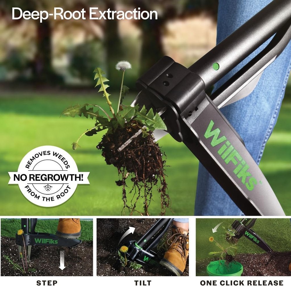 Adjustable Weed Puller Tool with 4-Claw Head and Quick-Release Mechanism