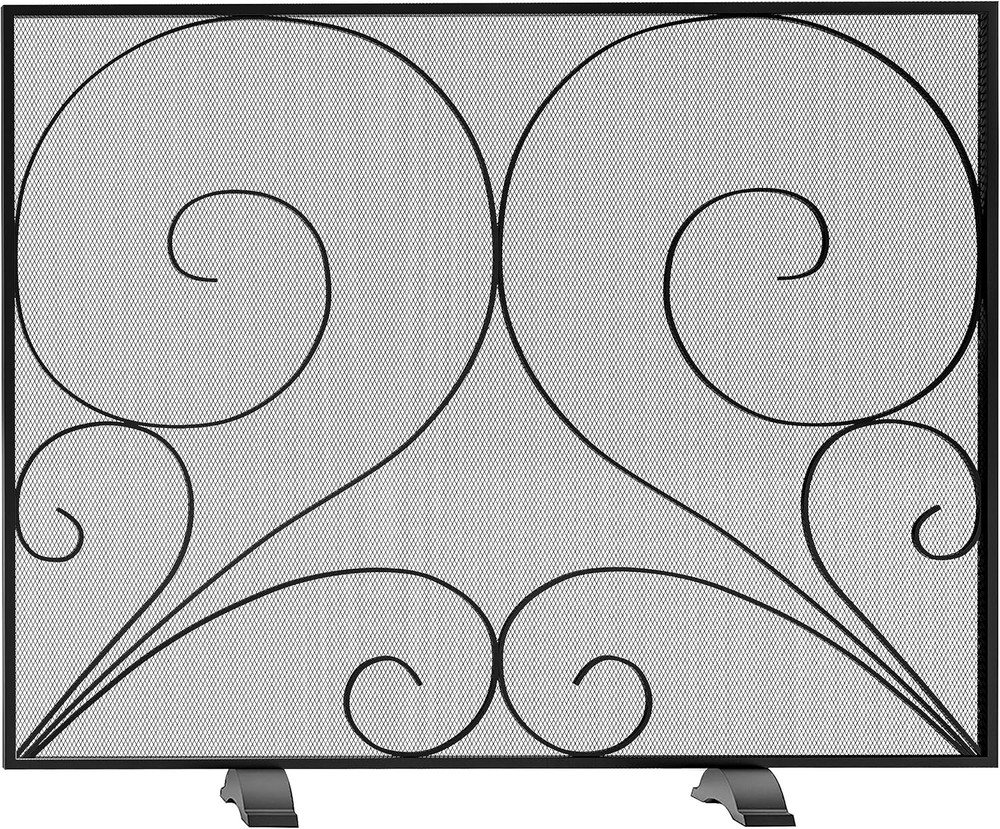 Fire Beauty Single Panel Fireplace Screen Wrought Iron Mesh, Handcrafted