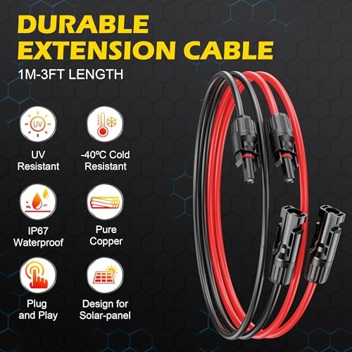 3Ft Solar Cable Solar Extension Cable,10AWG Solar Panel 3FT-10AWG