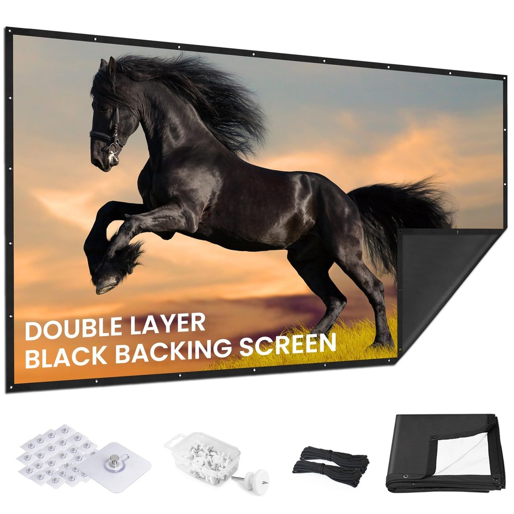 100 inch Projector Screen Upgraded- Black Backing, Straight Edges, Foldable, ...