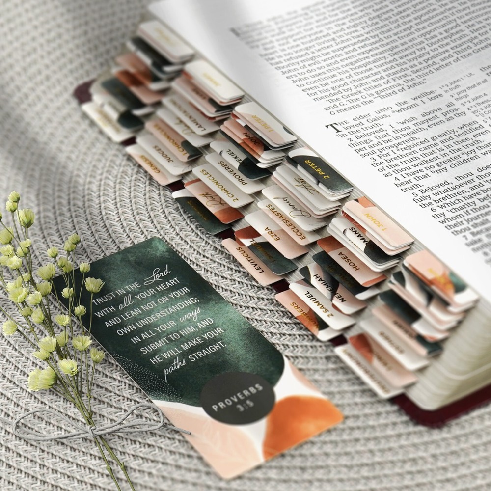 OFFILICIOUS 100 Soft-Touch, Gold-Foiled, Laminated Bible Tabs for Bible Study