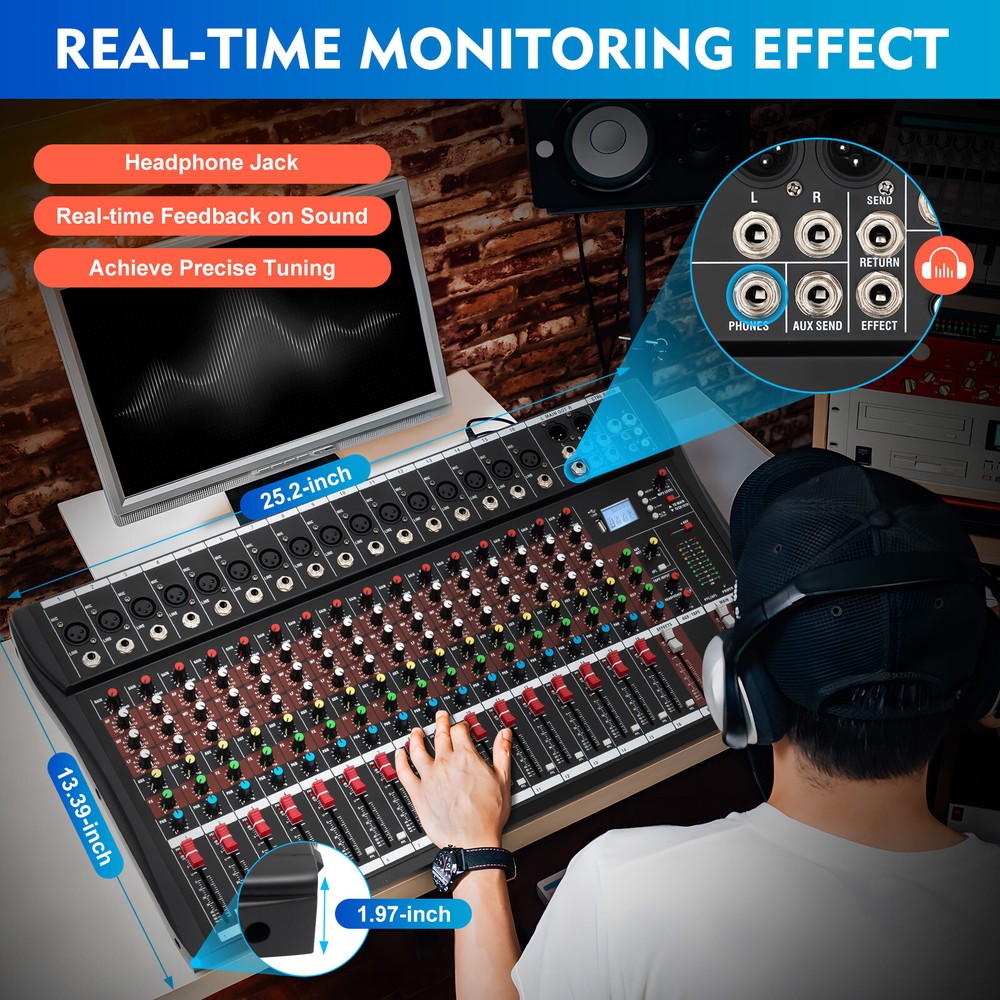 16-Channel Professional Mixer with Bluetooth, DSP & USB Connectivity