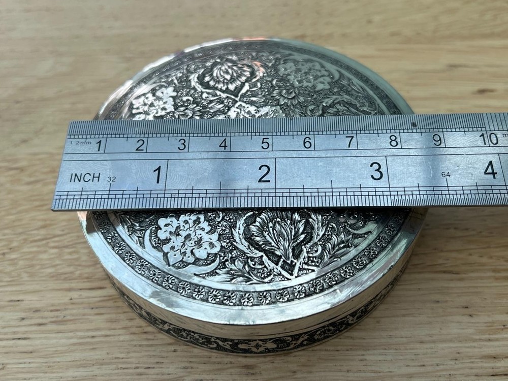 Fine .840 Solid Silver Middle Eastern Circular Snuff or Table Box.