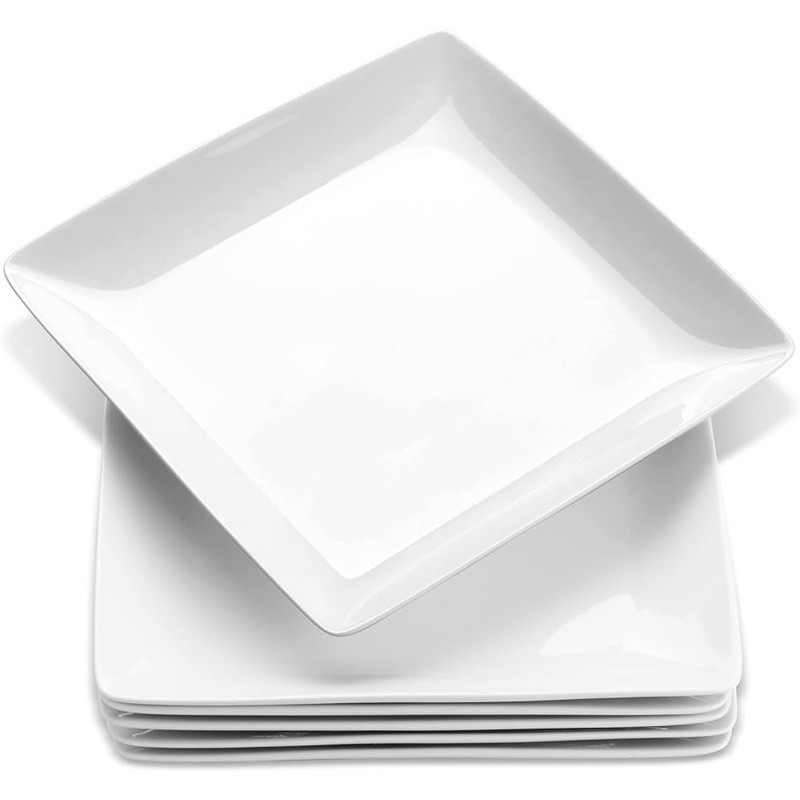Porcelain Square Plates Multiuse Dinnerware Microwave Dishwasher Safe Set New