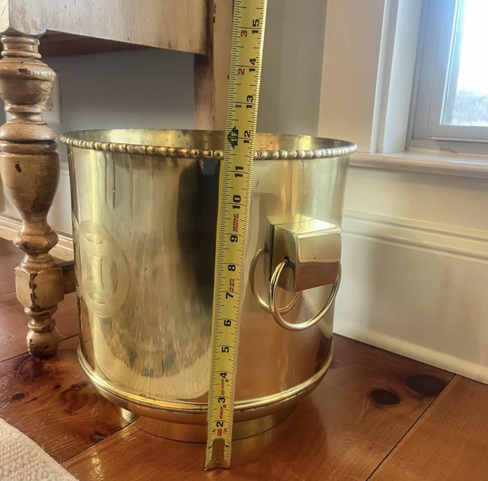 Large Solid Brass Double Happiness Planter with Bamboo Edge 🌿- Chinoiserie