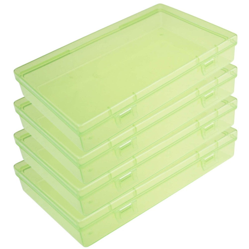 4 Pieces Rectangular Plastic Boxes Empty Storage Organizer Containers with Hi...