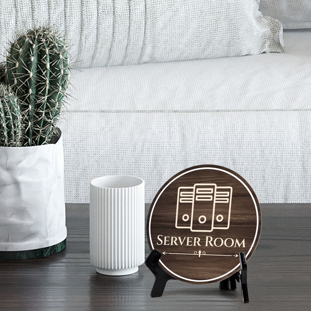 Server Room Circle Table Sign with Acrylic Stand (5x5")