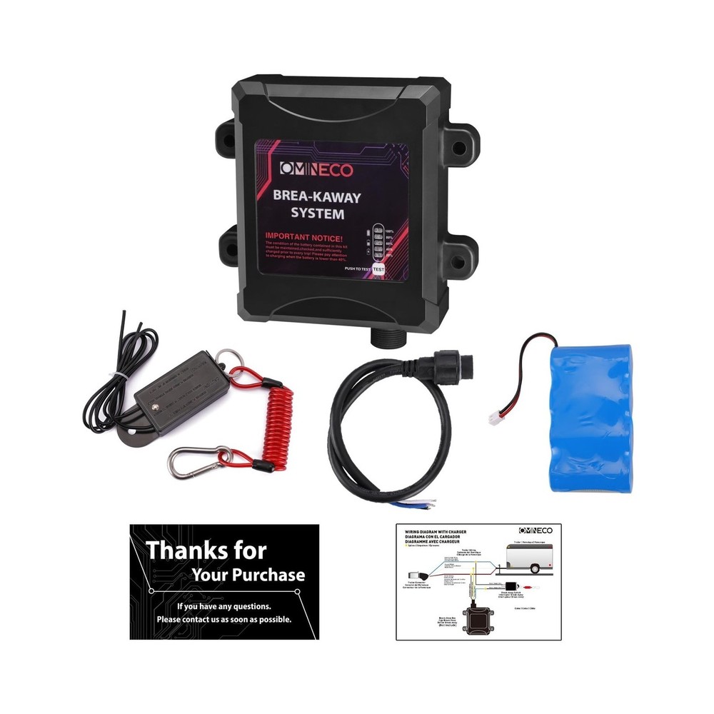 Trailer Breakaway System, Coiled Cable Switch, LED Indicator, 12V Battery Box...