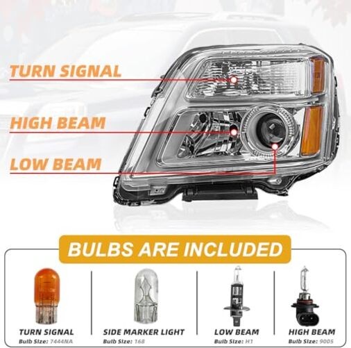 Headlight Assembly Compatible with GMC Terrain 2010 2011 2012 Pair with Bulbs