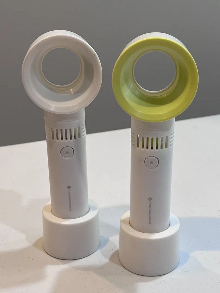 Small Handheld Portable Mini Fan Tech Device Pair White Bowl Attachment Summer