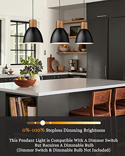 3 Pack Hammered Pendant Lights for Kitchen Island 7” Small Black - 3 Pack
