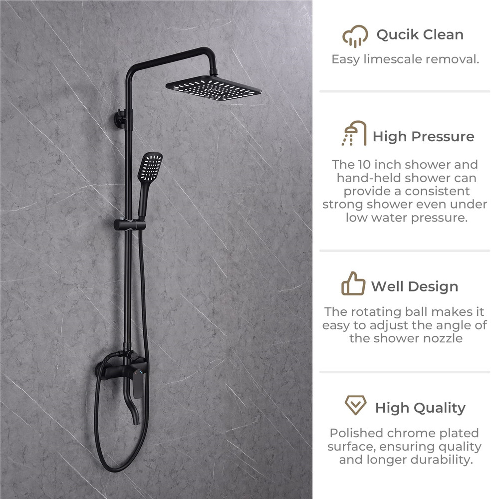 10" Rainfall Shower Faucet Set Adjustable Height 3 Function System Universal