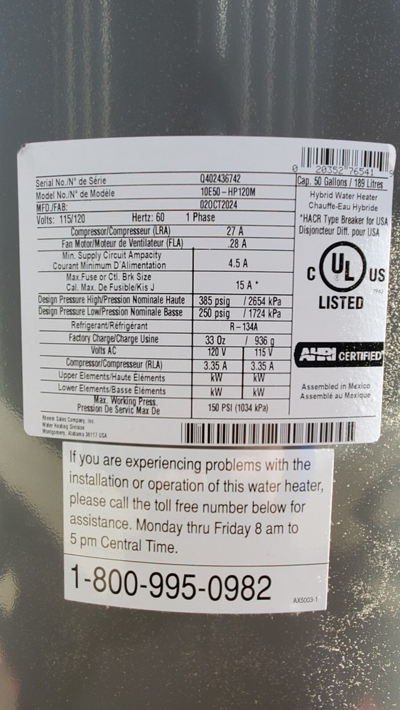 Richmond Encore 50 Gallon 10-Year Plug-in Heat Pump Water Heater with HydroBoost