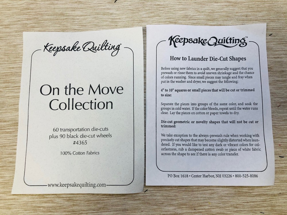 Keepsake Quilting On The Move Collection Sixty (60) Count Die-Cuts #4365