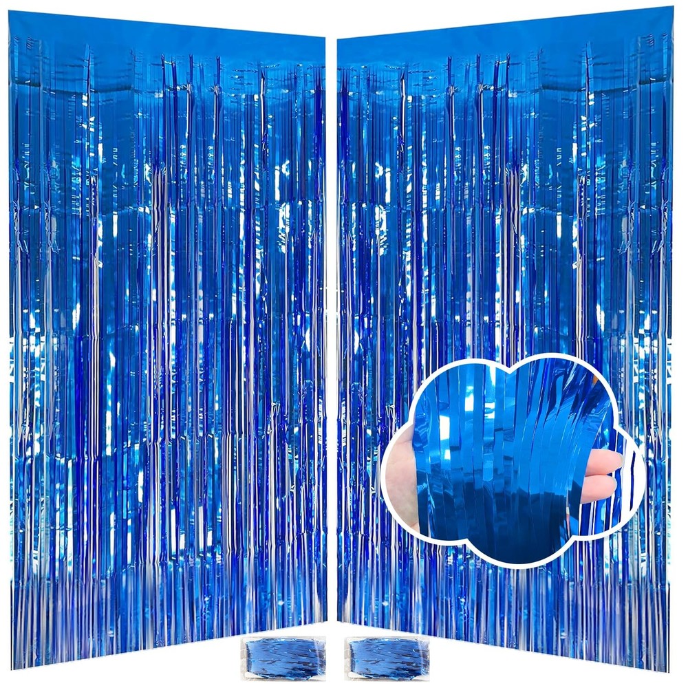 Blue Streamers Party Decorations 3.3x8.2ft, 2 Pack Dark