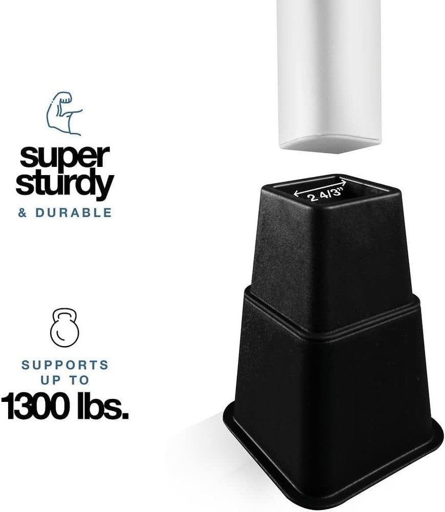 Modern Adjustable Bed Risers – Elevate Your Comfort with Durable Support, 4 Pack